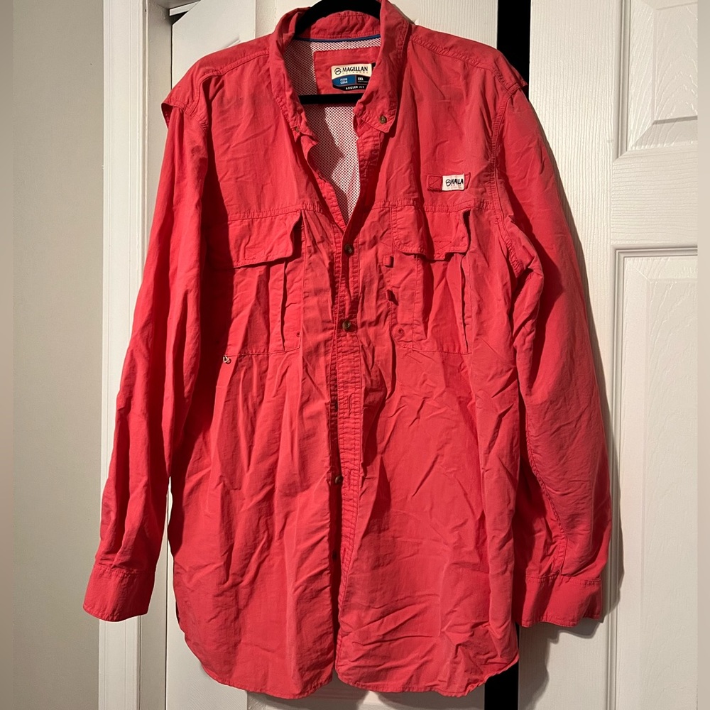 Magellan Outdoors Men's Long Sleeve Fishing Shirt - hot salmon pink XXL